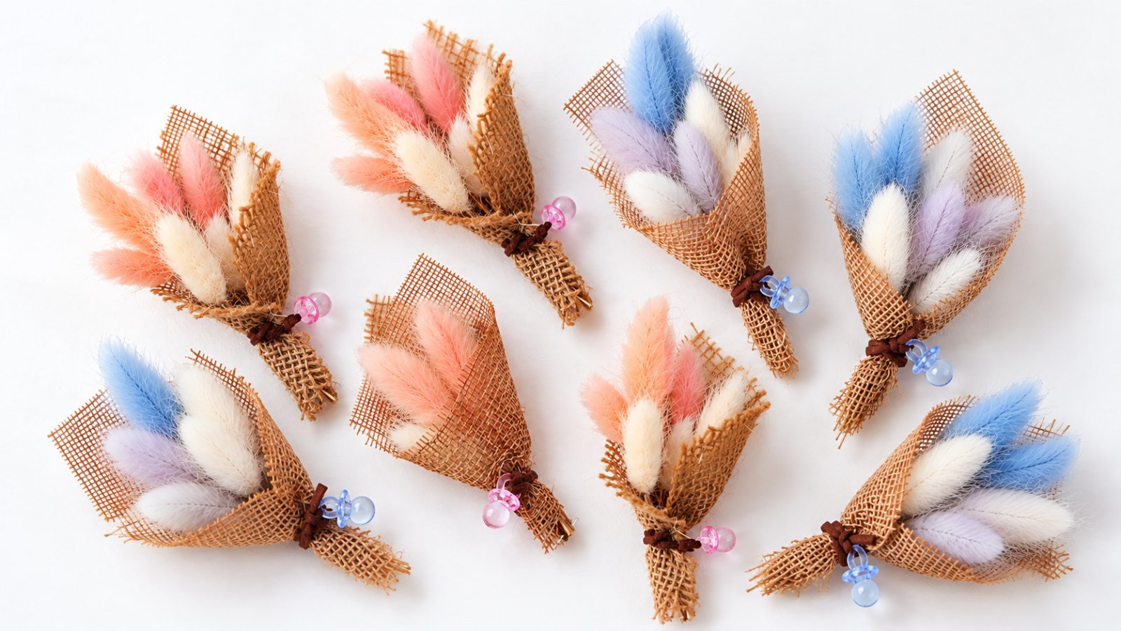 Bunny Tail Mini Bouquet – Blue + Off-White + Peach