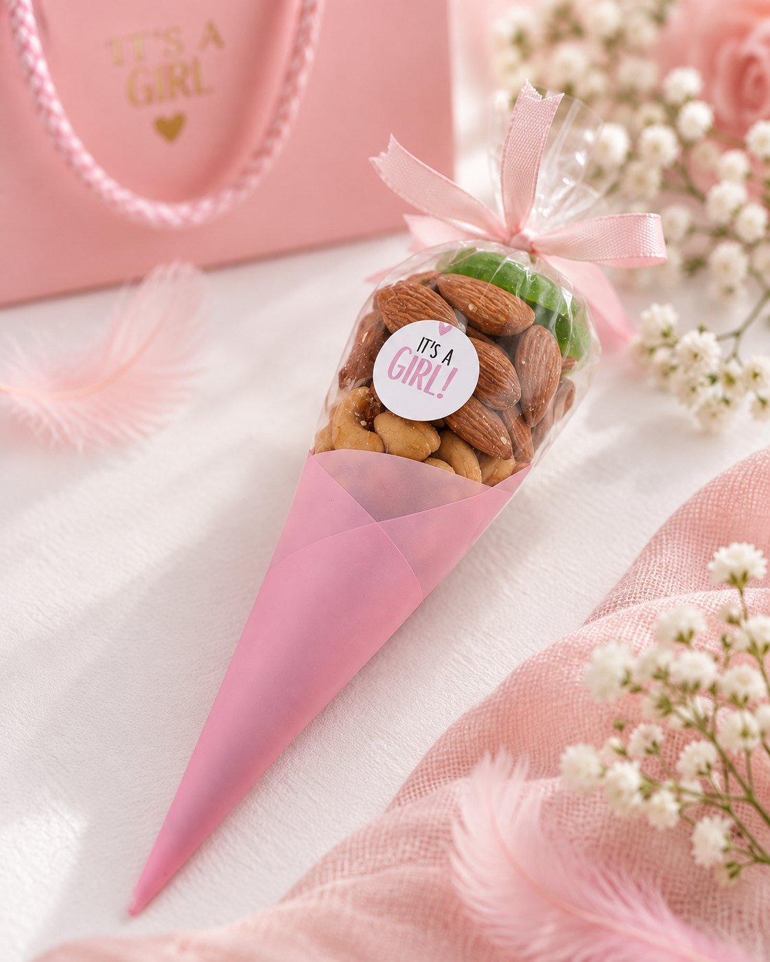 Dry Fruit Cone – Large — approx. 130–150g · Girl — Pink
