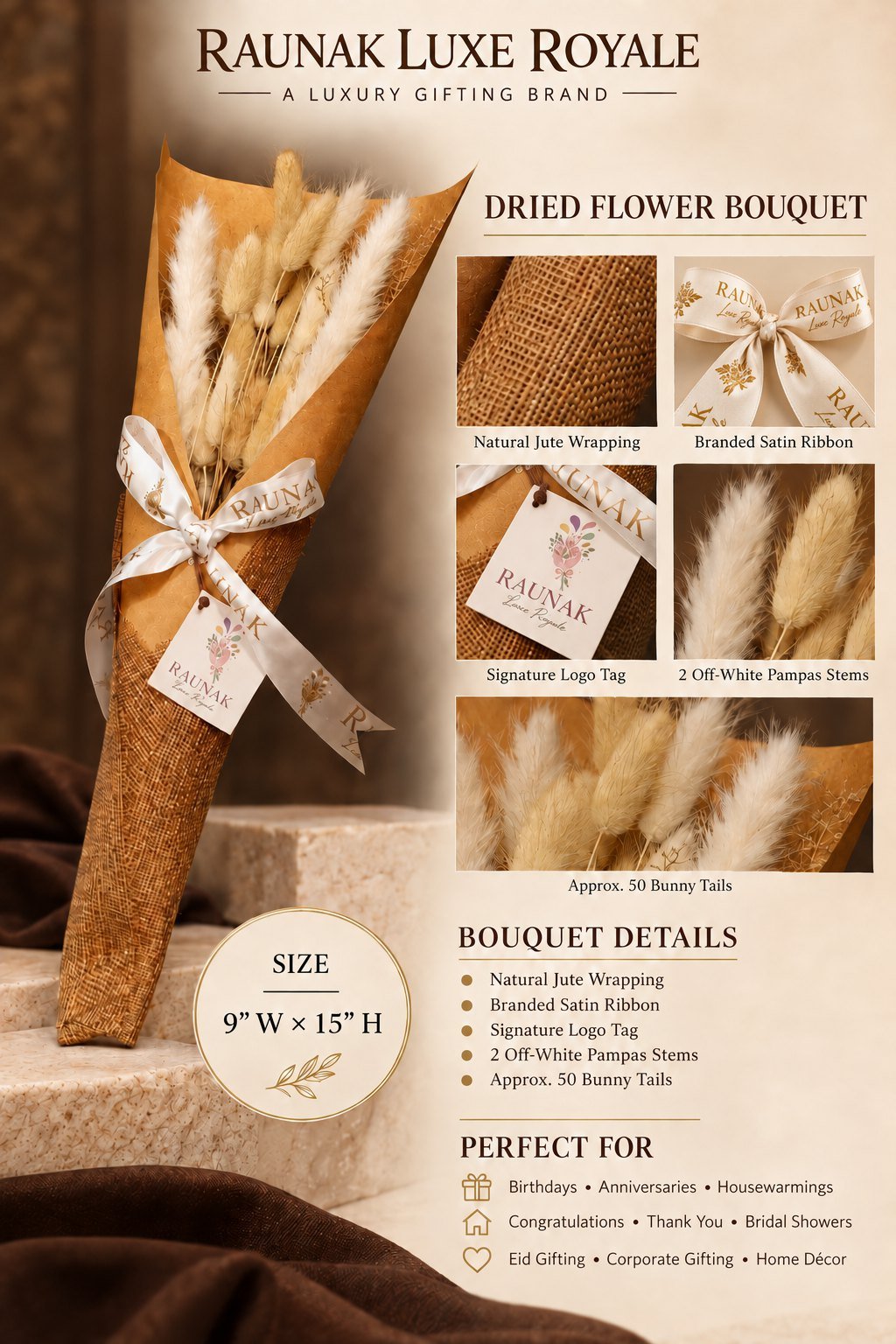 Natural Ivory Dried Bouquet