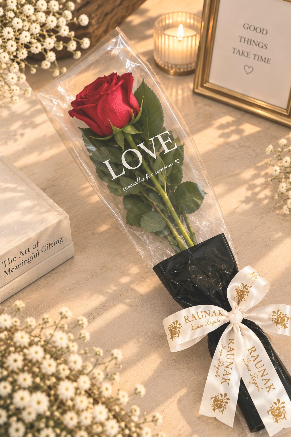 Love Single Rose Bouquet – Premium — Imported Fresh Rose · Custom Colour